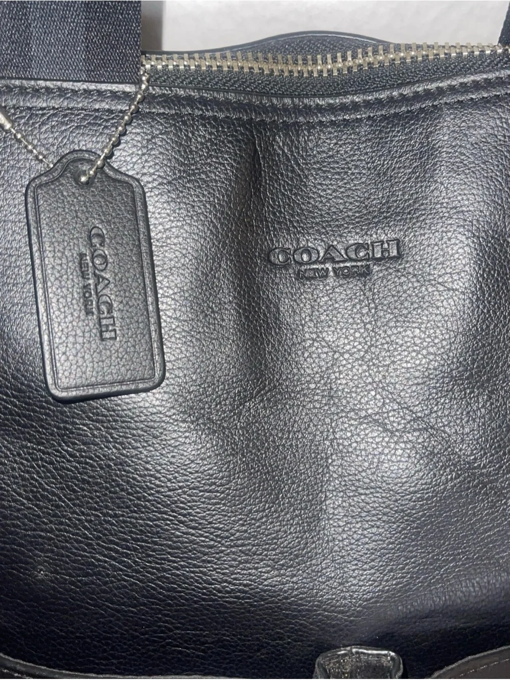 COACH LEATHER CHARLES FOLDOVER TOTE BAG UNISEX  BLACK - Picture 5 of 16